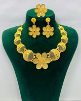 Parure complète de bijoux en laiton plaqué or 24 carats avec collier chaîne maille forçat, boucles d'oreilles et bague, tendance pour mariage, fête ou cadeau