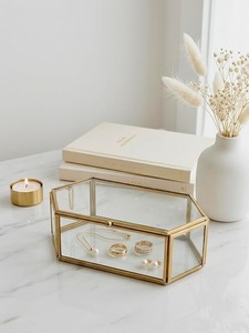 Exclusive EXOTIC INDIAN ART Gold Metal <b>Glass</b> Decorative Organizer Premium Jewelry Storage <b>Box</b> Transparent <b>Trinket</b> Display Case - Product Image 4