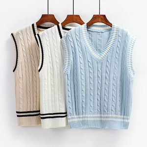 Pull en coton tricoté à col en V pour garçons adultes, collège, hiver, confortable, personnalisable, haute qualité, service OEM - Product Image 1