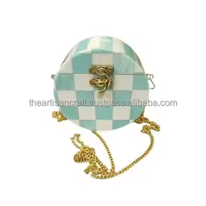 กระเป๋าคลัทช์ออกแบบได้ตามสมัยนิยมหรูหราพร้อมสลักทองเหลืองทำด้วยมือของขวัญแต่งงานที่ทำจากไข่มุกและเปลือกหอยธรรมชาติ - Product Image 4