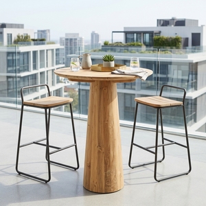 Robi Outdoor <b>Bar</b> <b>Table</b> Modern Solid Teak Wood High Pub Furniture Elegant Conical Pedestal Base For Patio Contemporary Home Decor - Product Image 4