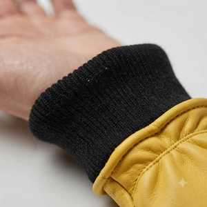 Heavy Duty Driver Style <b>Leather</b> Work Gloves Yellow Goat Grain <b>Leather</b> With Black Safety <b>Cuff</b> For Construction & Industrial Use - Product Image 6