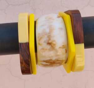 Handmade Eco Friendly <b>Resin</b> Jewelry <b>Sculpture</b> Round with Yellow and Wood Accents for Collectible Display Christmas New Year - Product Image 1