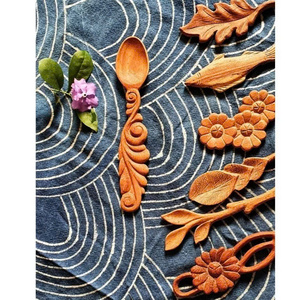 Cucharas Estéticas de Madera de Sequoia de 16 cm, Hechas a Mano, Color Marrón Natural, con Decoración de Vetas de Madera, para Cafeterías y Restaurantes - Product Image 2