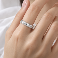 Three Stone 925 Sterling Silver Zircon Ring with Rectangular Settings and Polished Band