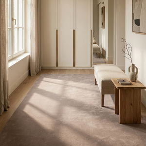 Alfombra Antideslizante de Lana Beige Texturizada, Hecha a Mano, de Pelo Largo, Lisa, para Sala de Estar, Dormitorio, Comedor, Hogar Moderno - Product Image 3