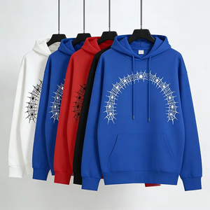 Sudadera con Capucha para Hombre, Estampado de Telaraña, Informal, de Algodón, Corte Regular, Otoño, Azul, Rojo, Blanco, Negro - Product Image 1