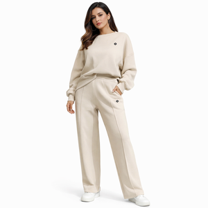Ensemble survêtement femme oversize avec pantalon droit, couleur unie, tenue athleisure deux pièces, approvisionnement en gros OEM - Product Image 1