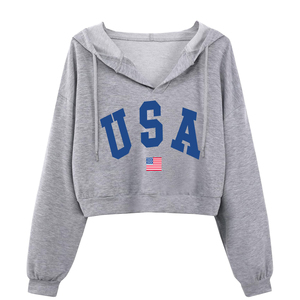 เสื้อครอปฮู้ดดี้สไตล์สบายๆ ระบายอากาศได้ดี ทันสมัย สำหรับผู้หญิง ผ้าไม่ยับ ทรงพอดีตัว ไหล่ตก - Product Image 1
