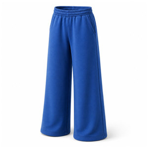 Women's Flare Wide <b>Leg</b> Drawstring Pants High Waist Loose Fit Solid Color Fleece Casual Stretch Distressed Full Length Pockets - Product Image 6
