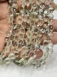 Cuentas facetadas de cuarzo amatista verde natural AAA en forma de corazón, tamaño 6-7 mm aprox. Cadena de 8 Pulgadas - Product Image 6