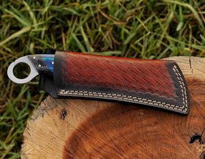 Cuchillo de caza tipo hawkbill de acero inoxidable de grado industrial hecho a mano por BA Enterprises, mango de madera, funda de cuero, punta de caída de alta resistencia - Product Image 6