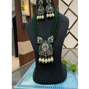 Hermoso Juego de Collar Largo Chapado en Oro con Moissanita y Kundan, Aretes para Mujer, Joyería de Diseño para Bodas y Fiestas - Product Image 1