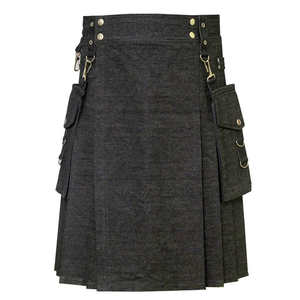 COSH KILTS Kilt utilitaire moderne en denim noir de haute qualité fait à la main au Pakistan pour accessoires d'instruments de musique - Product Image 1