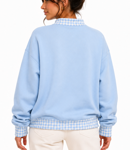 Sudadera de cuello alto para mujer, personalizada de fábrica, con apliques de letras, manga larga, diseño de lunares en contraste, estilo oversize. - Product Image 3