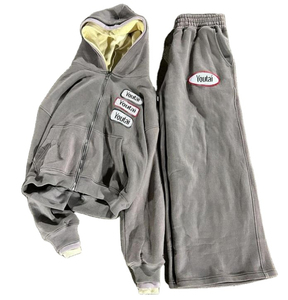 Ensemble de survêtement streetwear d'hiver personnalisé pour homme, coupe oversize, en coton épais 100%, avec pantalon de survêtement ample et évasé et sweat à capuche triple couche - Product Image 1