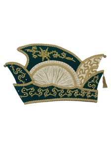 Gorra de Carnaval Verde y Blanca Personalizada, Hecha de Satén con Pedrería, Gorro de Fiesta, Tocado, Gorra de Príncipe para Festivales - Product Image 3