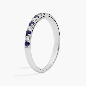 Blue & White Round Cut <b>Cubic</b> <b>Zirconia</b> Half Eternity Band <b>Ring</b> 14K White <b>Gold</b> Everyday Wear Minimalist Band <b>Ring</b> For Women - Product Image 6