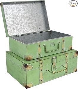 Pastel Iron Storage Trunk Set Heavy Duty Metal <b>Keepsake</b> <b>Box</b> Decorative Trousseau Chest Organizer for Home Bedroom Decor - Product Image 1