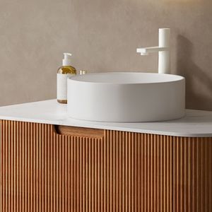 14\" White <b>Round</b> Vessel Ceramic <b>Basin</b> Bathroom Sink Faucet-Not Included No Cabinet - Product Image 5