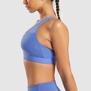 Women's <b>Blue</b> Racerback Sports <b>Bra</b> High Support Seamless Yoga Fitness Wear U-NECK Breathable Four-Way Stretch Mesh Quick Dry - Product Image 6