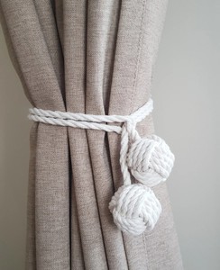 Monkey fist <b>curtain</b> tieback, <b>macrame</b> <b>curtain</b> tiebacks, cotton rope <b>curtain</b> tiebacks, white <b>curtain</b> tieback, nautical tie backs - Product Image 3