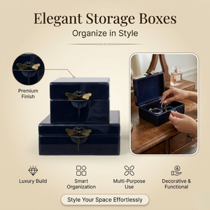 Modern Navy Blue Glass Decorative Box Set with Metallic Dragonfly Handle |Luxury Jewelry Organizer Cases for <b>Vanity</b> & Home Decor - Product Image 2