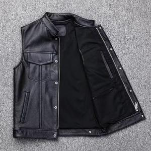 Polyester Lined <b>Mens</b> <b>Leather</b> Vest Cozy Winter Real <b>Leather</b> Biker <b>Waistcoat</b> Snap Button Outerwear Factory Direct Bulk - Product Image 3