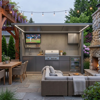 Nouvelle conception de cuisine extérieure avec barbecue, protection anti-insectes, design moderne, cuisine extérieure en acier inoxydable avec abri pour patio