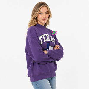 Sudadera de cuello alto para mujer, con parche bordado de la bandera de Texas, estilo oversize, informal, 100% algodón polar, ecológica - Product Image 3