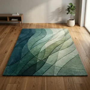 Tapis rectangulaire moderne à dégradé vert abstrait, en laine et acrylique, à poils moyens, avec envers antidérapant en caoutchouc, pour salon - Product Image 4