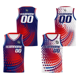 Ensemble de maillots de basket-ball personnalisés pour garçons, sublimation, rayures rouges et blanches, maillots de basket-ball respirants en maille, équipement pour les équipes d'enfants - Product Image 1