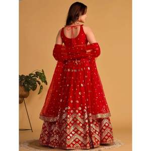 <b>Red</b> <b>Sequins</b> Georgette Wedding Lehenga Choli with Dupatta - Product Image 3