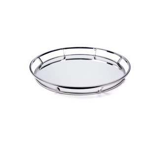Round <b>Mirrored</b> Storage <b>Tray</b> With Polished Metal Frame Minimalist Design For Table Use Single Tier Easy To Clean - Product Image 3