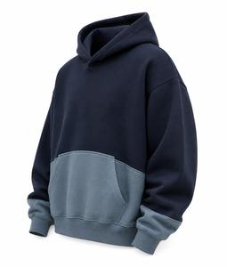 Sweat-shirt polaire à capuche d'hiver haut de gamme bicolore avec poche contrastante, coupe classique, service OEM, streetwear personnalisé, couleur décontractée - Product Image 2