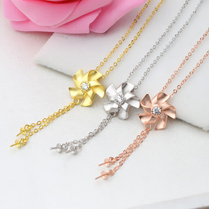 Collar con Colgante de Doble Perla y Molino de Viento de Plata S925, Conjunto Largo con Cadena para Clavícula para Mujer, con Soporte para Accesorios DIY 449 - Product Image 5