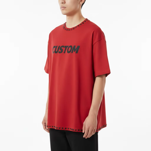 GAPTON Men's <b>Red</b> <b>Oversized</b> Short Sleeve O-Neck T-<b>Shirt</b> With Custom Print Street Style Jersey Knitted Cotton - Product Image 5