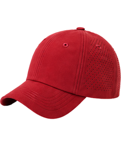 Casquette de baseball sportive rouge vif respirante avec sangle réglable, légère, séchage rapide, pour course en extérieur, gym, usage décontracté, qualité supérieure - Product Image 1
