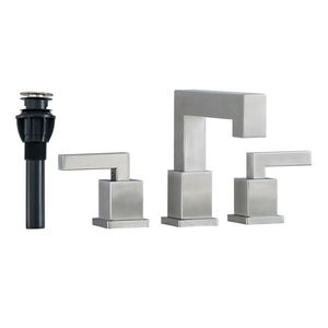Rubinetto da Bagno Moderno a 3 Fori con Design a Cascata e 2 Maniglie, Finitura Nichel Spazzolato per Lavabo - Product Image 1