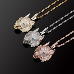 Vente flash - Pendentif tête de loup Hip Hop - Bijoux tendance pour hommes - Pendentifs - Colliers entièrement sertis de diamants - Product Image 1