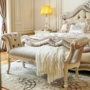 Hot Sale Luxury European Classic White Bedroom Set Carved Mahogany Bed Frame Elegant Furniture for Hotel Villa High Quality - Product Image 2