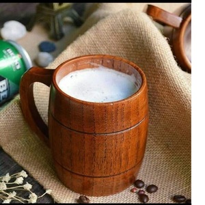 OMKAAR - Jarras de Cerveza de Madera Hechas a Mano con Asa Tallada, Diseño Europeo de Grado Alimenticio Natural, Capacidad de 301-400 ml, Modelo BR-12 - Product Image 3