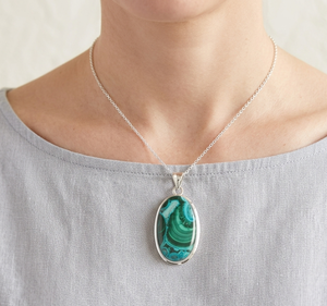 Pendentif en Chrysocolle et Malachite Naturelle, Argent Sterling 925, Bijou Fait Main en Pierre Précieuse, Plaqué Or Rose et Jaune, Cristal de Guérison - Product Image 3