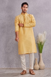 Ethnic Wear <b>Men's</b> Yellow Cotton <b>Kurta</b> Regular Fit Ankle-Length Traditional Casual Wear India Pakistan Style <b>Kurta</b> - Product Image 3