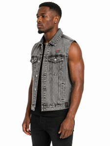 Gilet en jean pour homme 2026, confectionné en denim robuste, coupe sans manches élégante, poches pratiques et ajustement confortable, gilets en jean décontractés - Product Image 3