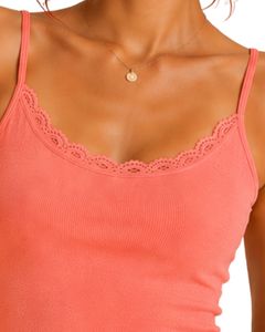 Top corto de algodón acanalado con encaje y tirantes finos para mujer, estilo casual de verano, ajuste ceñido, a la moda - Product Image 5