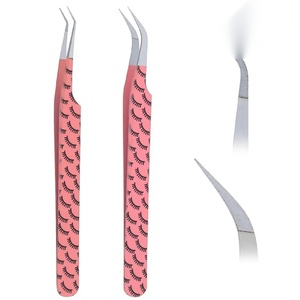Pince à cils Ryzer Studio en acier inoxydable, pointe de précision lisse, 10 mm, manche rose, outil d'extension de cils - Product Image 1