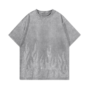 Designer Inspired Rhinestone Graphic T <b>Shirt</b> Men Streetwear Heavyweight Cotton Apparel - Product Image 2