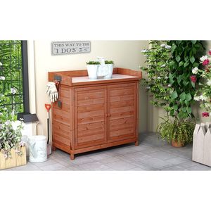 Mobile da Giardino Rustico in Legno da 39 Pollici con Armadietto Portaoggetti, Ripiani a 2 Livelli e Gancio Laterale, Tavolo da Lavoro per Esterni, Banco da Giardinaggio, Casetta da Giardino - Product Image 2