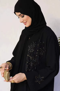 Abaya Negra Bordada, Vestido Islámico de Manga Larga para Mujeres Musulmanas, Elegante para Uso Diario y de Oración - Product Image 1